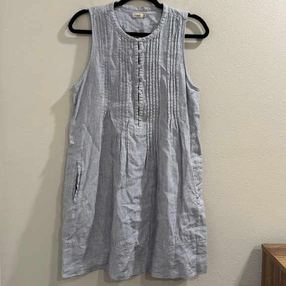 Faherty Medium Striped Isha Linen Mini Dress Relaxed Lagenlook Beach Resortwear - Picture 2 of 9